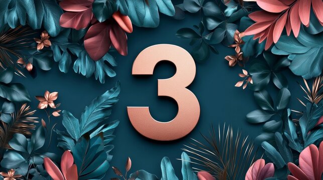 Anniversary celebration greeting card. with Number 3 luxury Design template for birthday or wedding party event decoration.
