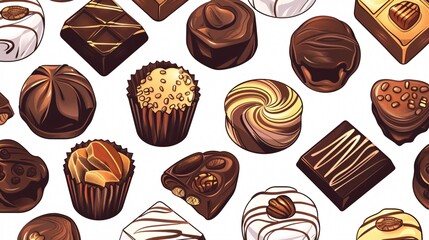 Delicious Hand Drawn Chocolate Candies in Colored Graphic Vector Style