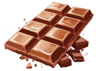 Broken chocolate bar with pieces scattered.