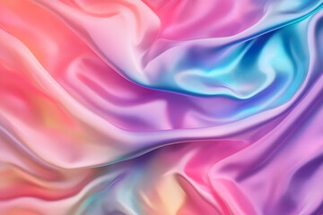 Fototapeta premium Iridescent fabric cloth holographic texture. trendy silk in shiny neon colors Background for banner, backdrop or texture