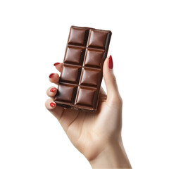 Obraz premium Woman's Hand Holding Chocolate Bar Isolated White Background