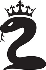 A bold, stylized silhouette of a snake wearing a crown.