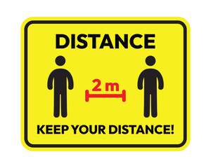 Keep Your Distance 2m Sign, Essential for Public Health and Safety, High-Quality Vector Stock Image