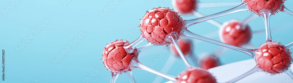 Poster dynamic visualization of molecular structures showcasing interconnected spheres, representing scient