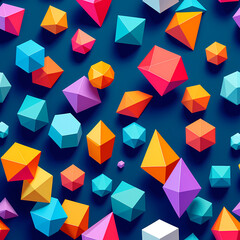 Obraz premium Vibrant low-poly cubes and pyramids floating on deep teal surface