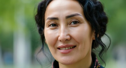 Fototapeta premium Elegant outdoor portrait of a mature asian woman with natural beauty and grace