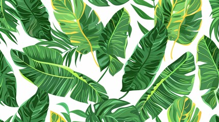 Obraz premium Vibrant Hand-Drawn Green Tropical Leaves Graphic Vector