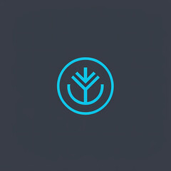 Obraz premium Tech logo with tree-like symbol in blue line style / Logo tecnológico con símbolo de árbol en estilo de línea azul