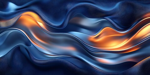 Obraz premium Abstract blue and orange flowing waves, liquid metal texture background.
