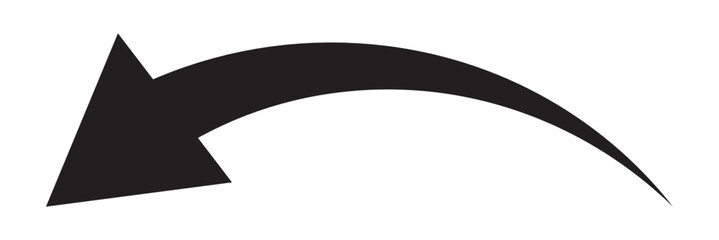 Curved arrow direction vector sign isolated on white background, black, curved, arrow