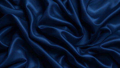 Obraz premium Close-up of Luxurious Deep Blue Satin Fabric Drape