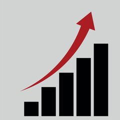 Red arrow going up with bar chart
