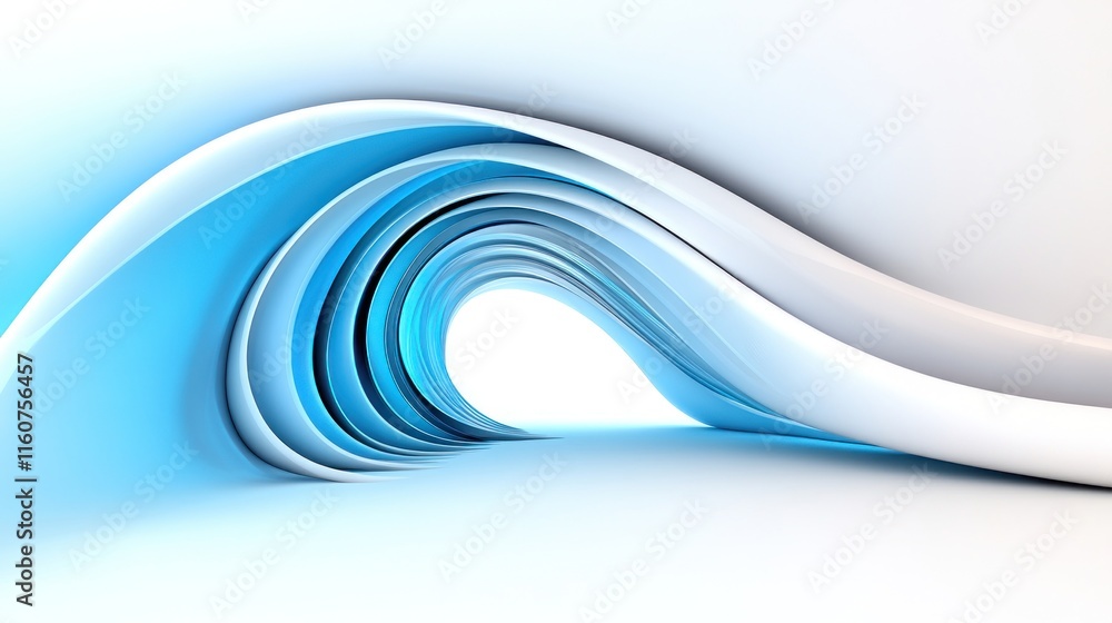 Poster abstract wave design in blue and white, creating a sense of depth.