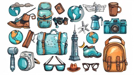 Hand Drawn Travel Elements Graphic Vector Set for Creative Projects