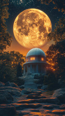 Obraz premium Mystical Astronomical Observatory Illuminated by Full Moonlight in Serene Nightscape