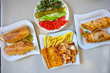 Meat Chicken Doner, between bread (Turkish Name : ekmek arasi et doner, tavuk doner, Gobit ekmek...