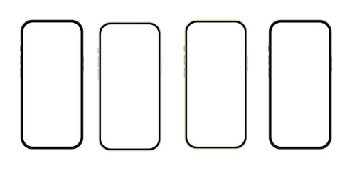 smartphone mockup white screen. mobile phone vector Isolated on White Background. phone different angles views. PNG transparent background