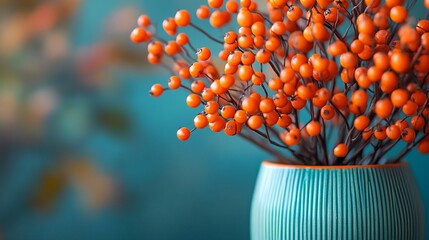 orange flower in blue vase