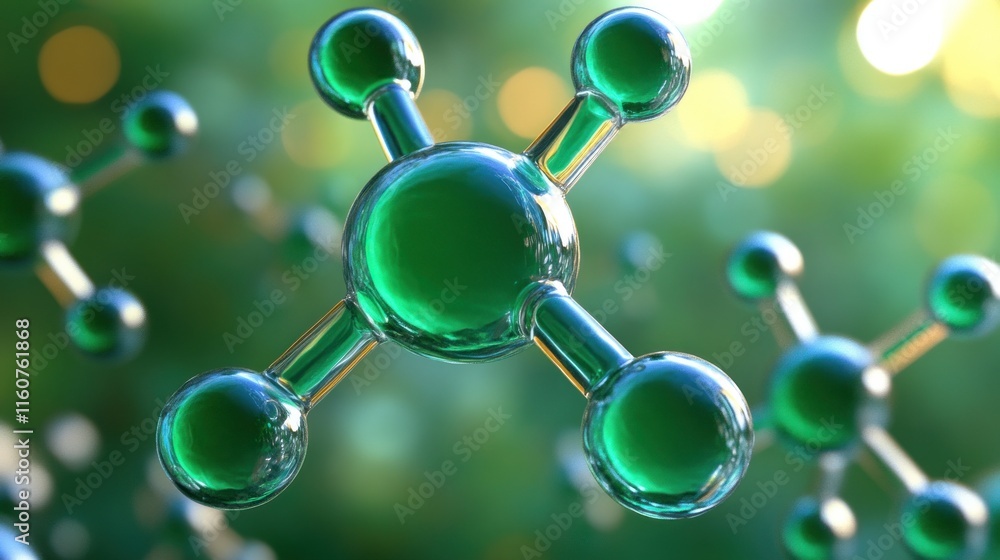 Aufkleber 3d render of green molecule model with bokeh background.
