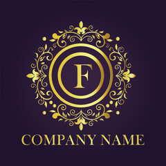 Letter F luxury gold logo concept