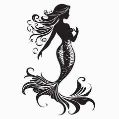 Silhouette Beautiful Mermaid Vector Design image isolated on white background.