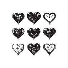 Set of hearts vector Silhouette Illustration 