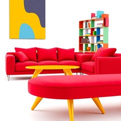 Collection of different stylish furniture on white background