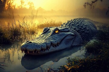A menacing sight: an alligator lurking just beneath the water’s surface.