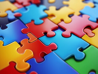 A vibrant collection of interlocking puzzle pieces in various colors, showcasing a colorful and playful design.