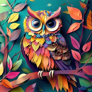 A captivating representation of an owl crafted from paper materials.