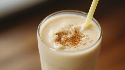 Creamy Healthy Smoothie in Glass with Yellow Straw