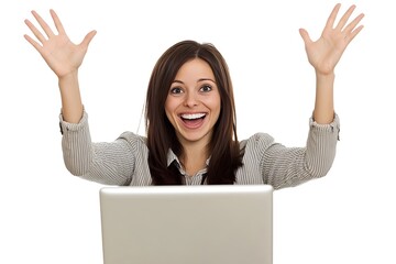 Woman Excited by Laptop, Realistic Image