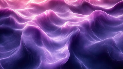 Obraz premium An abstract wallpaper features purple waves flowing in a 3D design. The pattern creates a gradient of motion and resembles smooth liquid on a background