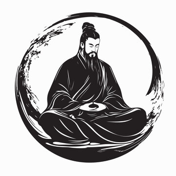 meditating man black and white zen circle clip art preview