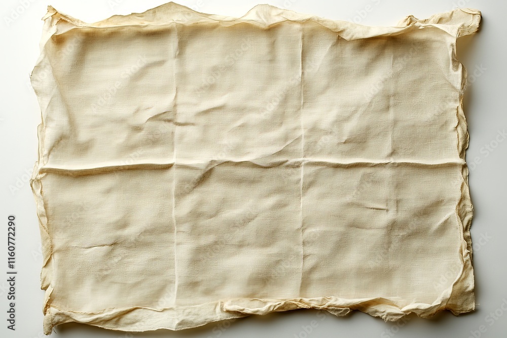 Aufkleber linen fabric with frayed edges is displayed on a white background for crafting or design projects