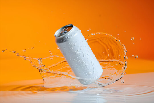 White can hovers amidst a splash of water against a vibrant orange background