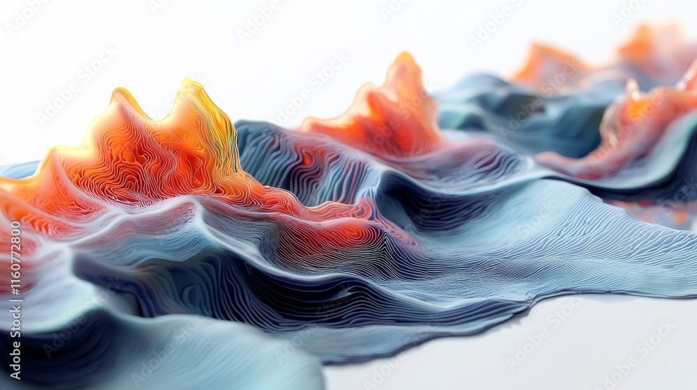 Poster a vibrant, abstract representation of waves with peaks and valleys, showcasing intricate patterns an