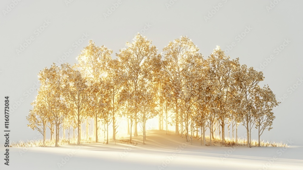 Aufkleber a serene grove of golden trees bathed in soft light, creating a tranquil and ethereal atmosphere.