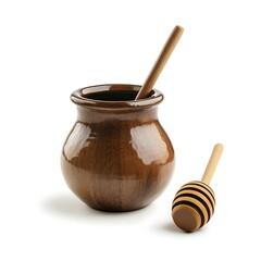 a honey pot with a lid and a wooden honey dipper