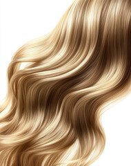 Fototapeta premium Shiny wavy hair with blonde highlights flowing gracefully over a white background in a beauty-focused composition