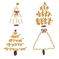 Hand-Drawn Festive Christmas Trees in Minimal Decorative Style