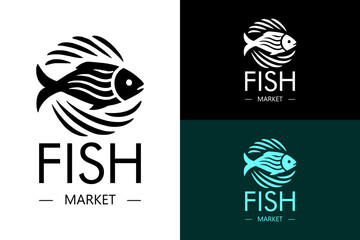 illustration of a fish, wavy lines, water, fish market logo, organic foods shop, nutrition, natural, paleo food, keto, dietary, restaurant, vector arts, silhouette