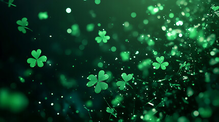 St. Patrick's Day Clover Background with Bokeh Effect, A festive and vibrant St.