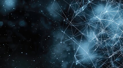 Abstract blue background with glowing lines and dots illustrates a complex network design for tech presentations and data connectivity