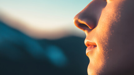 Young child wearing blue glasses focusing on distant tree outside window, symbolizing myopia prevention and importance of outdoor activities.