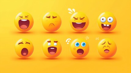 Fototapeta premium 3D Emojis Showing Human Emotions on Yellow Background