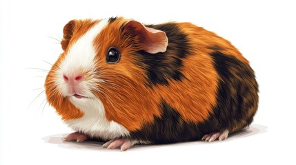 Adorable Orange and Black Guinea Pig Sitting on White Background