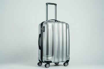 Compact suitcase with a smooth retractable handle and durable wheels, displayed on a pure white background, perfect for travel and organization