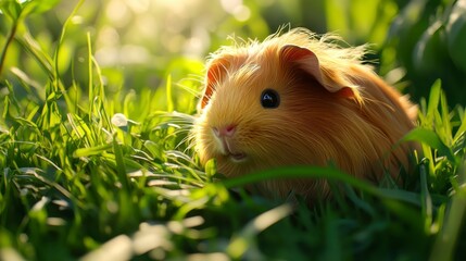 Happy Guinea Pig in Sunny Grass Meadow