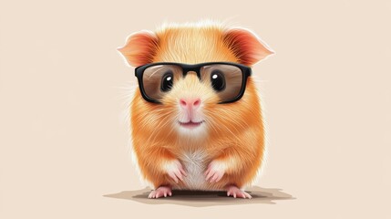 Obraz premium Cute Guinea Pig in Glasses Smiling, Isolated on Beige Background